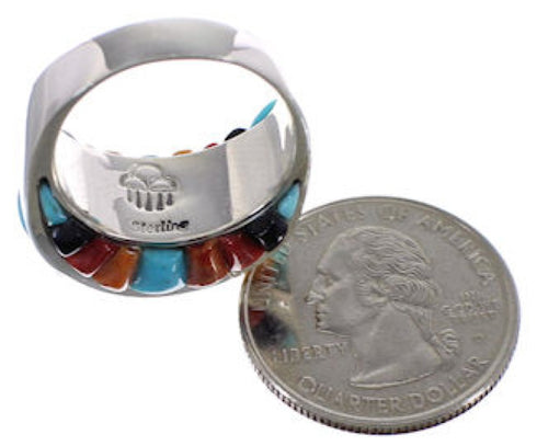 Sterling Silver Southwest Multicolor Inlay Ring Size 5-3/4 CX49976